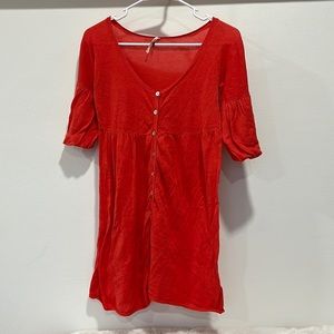Free People Button Down Red Shirt Dress
